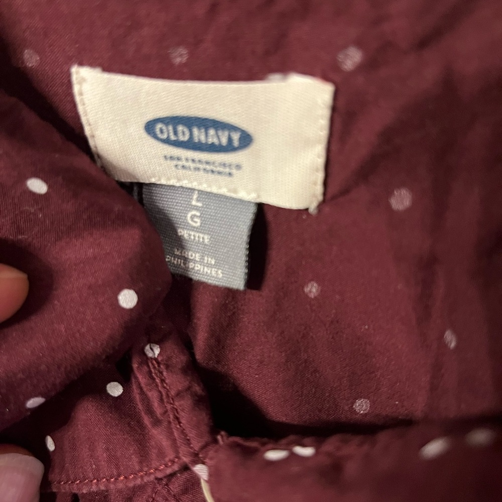Old Navy maroon polka dot button down shirt